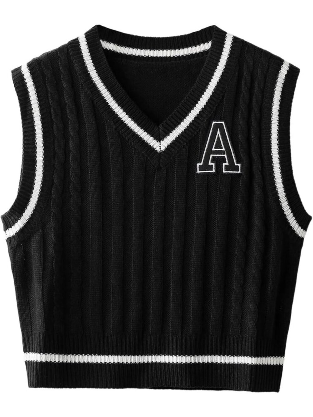 Chic V-Neck Striped Trim Sleeveless Sweater Vest Knit Top for Women